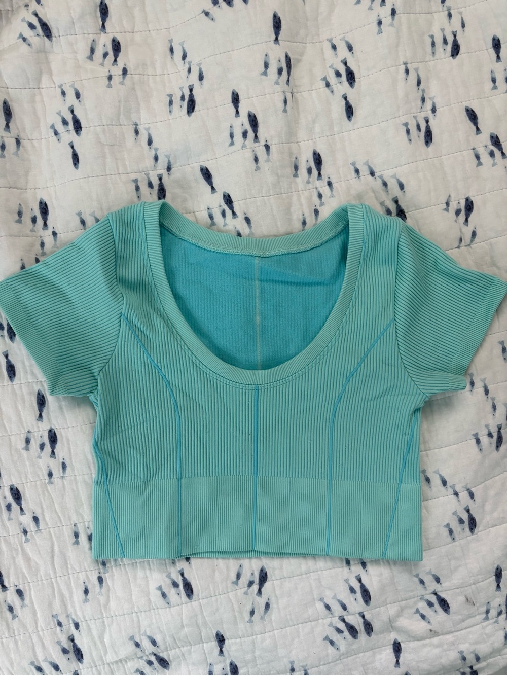 aerie Ribbed Scoop Neck Crop Top - Aqua Teal